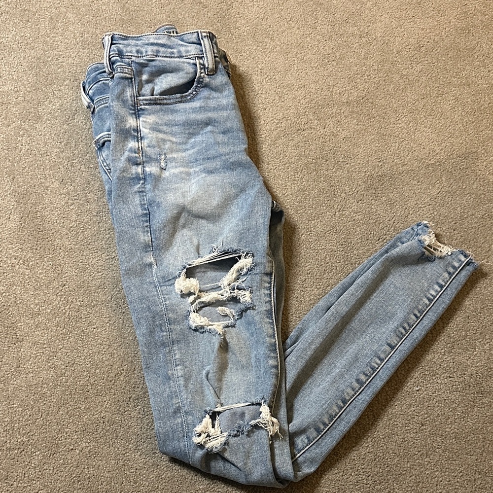 Distressed American Eagle Light Blue Jeans